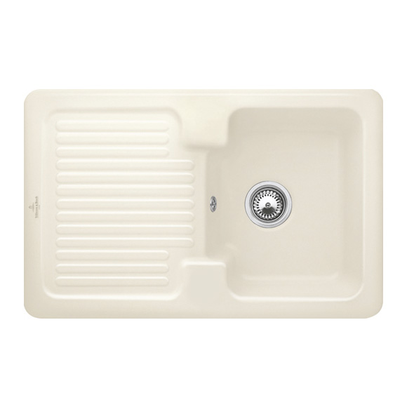 Villeroy & Boch Condor 45 kitchen sink with drainer, reversible ivory/without borehole, with manual operation