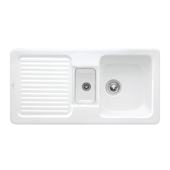 Villeroy & Boch Condor 60 kitchen sink with half bowl and drainer, reversible white alpine high gloss/without borehole, with manual operation