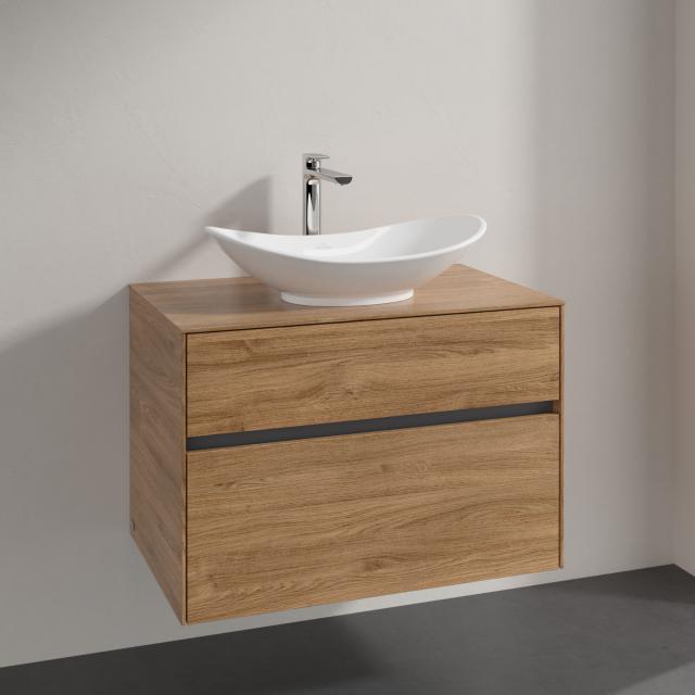 Villeroy & Boch Embrace Meuble sous-lavabo avec 2 tiroirs pour 1 lavabo à poser chêne kansas, plaque de recouvrement chêne kansas, poignée encastrée anthracite mat