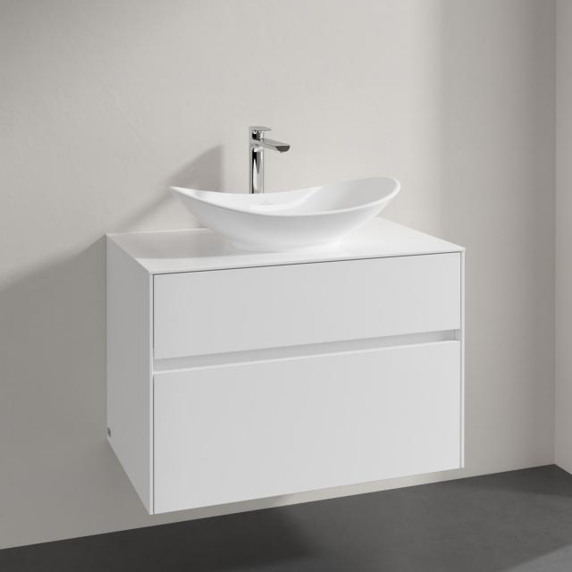 Villeroy & Boch Embrace Meuble sous-lavabo avec 2 tiroirs pour 1 lavabo à poser Façade blanc brillant/corps du meuble blanc brillant, plaque de recouvrement blanc brillant, poignée encastrée blanc mat