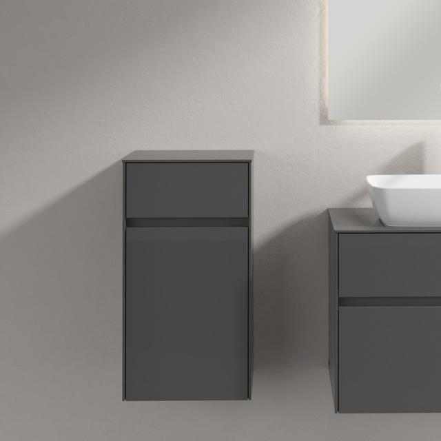 Villeroy & Boch Embrace side unit with 1 door and 1 pull-out compartment glossy grey, recessed handle matt anthracite
