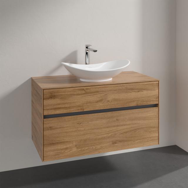 Villeroy & Boch Embrace vanity unit with 2 pull-out compartments for 1 countertop washbasin kansas oak, furniture top kansas oak, recessed handle matt anthracite