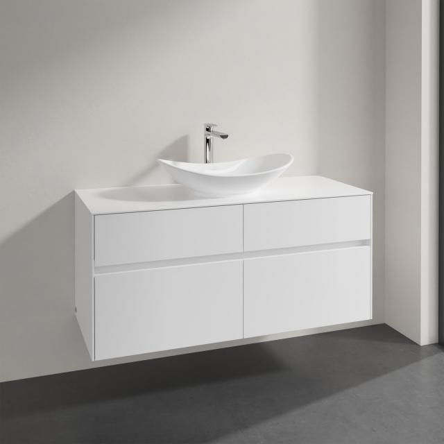 Villeroy & Boch Embrace vanity unit with 4 pull-out compartments for 1 countertop washbasin glossy white, furniture top glossy white, recessed handle matt white