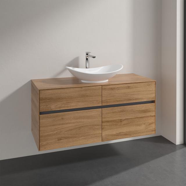 Villeroy & Boch Embrace vanity unit with 4 pull-out compartments for 1 countertop washbasin kansas oak, furniture top kansas oak, recessed handle matt anthracite