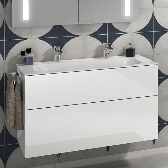 Villeroy & Boch Finion double vanity washbasin white, with CeramicPlus, with 2 tap holes, without overflow