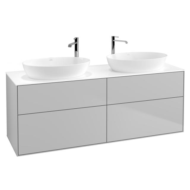 Villeroy & Boch Finion vanity unit for 2 countertop washbasins with 4 pull-out compartments front matt light grey / corpus matt light grey, top cover matt white
