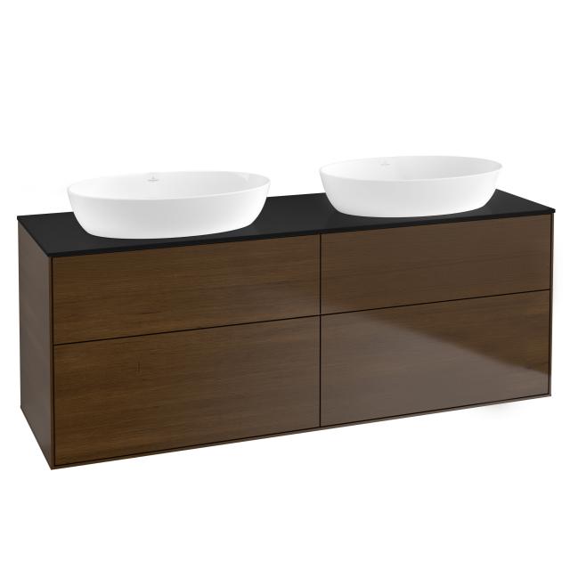 Villeroy & Boch Finion vanity unit for 2 countertop washbasins with 4 pull-out compartments front walnut / corpus walnut, top cover matt black