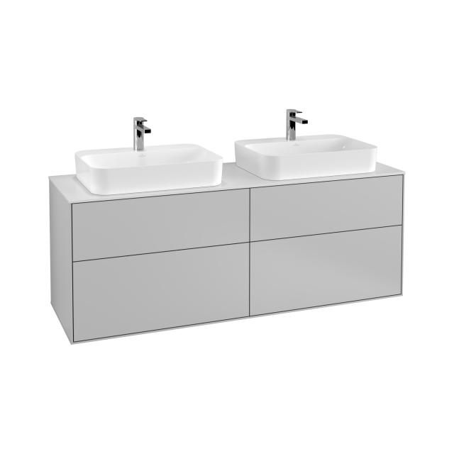 Villeroy & Boch Finion vanity unit with 4 pull-out compartments for 2 countertop basins matt light grey, furniture top matt white