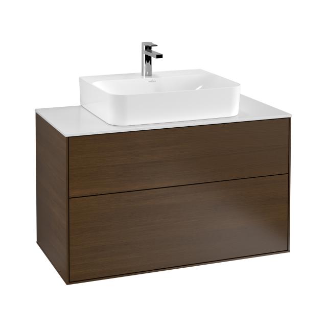 Villeroy & Boch Finion vanity unit with 2 pull-out compartments for countertop basins front walnut / corpus walnut, top matt white