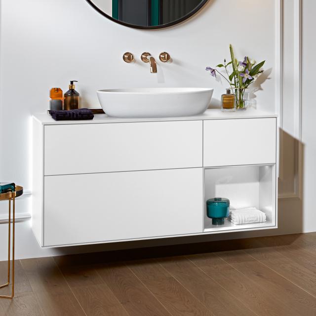 Villeroy & Boch Finion vanity unit for countertop washbasin with 3 pull-out compartments, rack element right front matt white / corpus matt white, top cover matt white