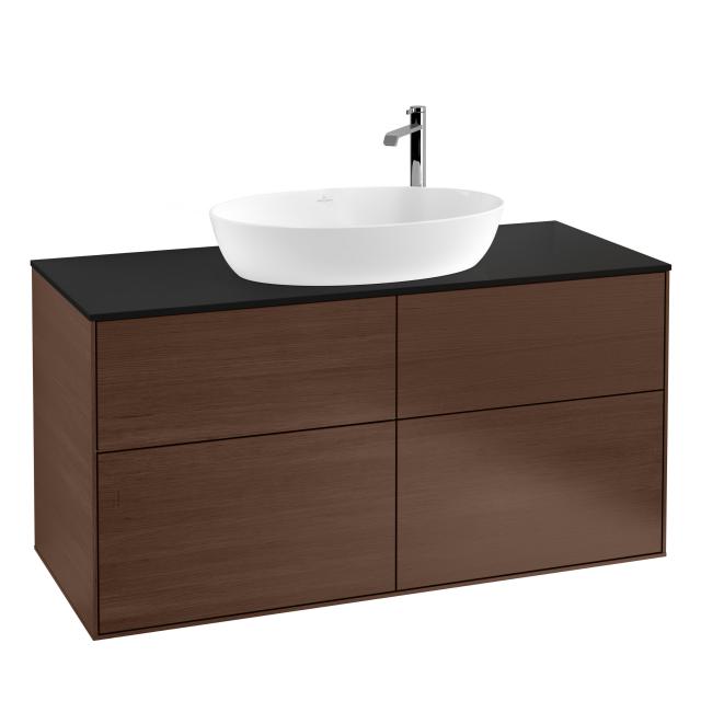 Villeroy & Boch Finion vanity unit for countertop washbasin with 4 pull-out compartments front walnut / corpus walnut, top cover matt black