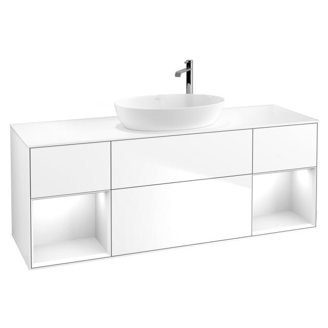 Villeroy & Boch Finion vanity unit for countertop washbasin with 4 pull-out compartments, rack element left & right front glossy white / corpus glossy white, top cover matt white