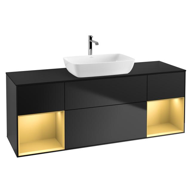Villeroy & Boch Finion vanity unit for countertop washbasin with 4 pull-out compartments, rack element left & right front matt black / corpus matt black/matt gold, top cover matt black