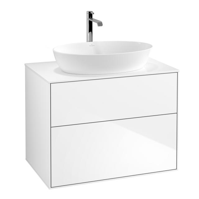 Villeroy & Boch Finion vanity unit for countertop washbasin with 2 pull-out compartments front glossy white / corpus glossy white, top cover matt white