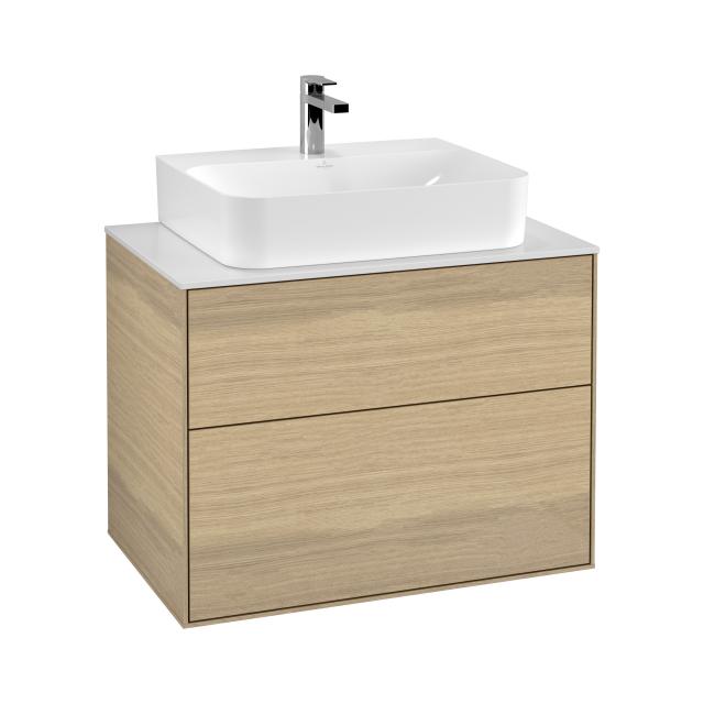 Villeroy & Boch Finion vanity unit with 2 pull-out compartments for countertop basins front oak veneer / corpus oak veneer, top cover matt white