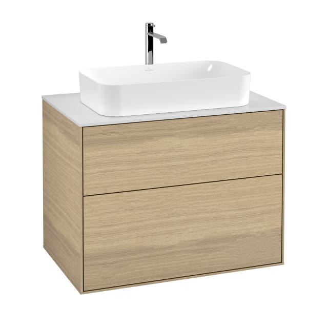 Villeroy & Boch Finion vanity unit with 2 pull-out compartments for countertop basins front oak veneer / corpus oak veneer, top cover matt white
