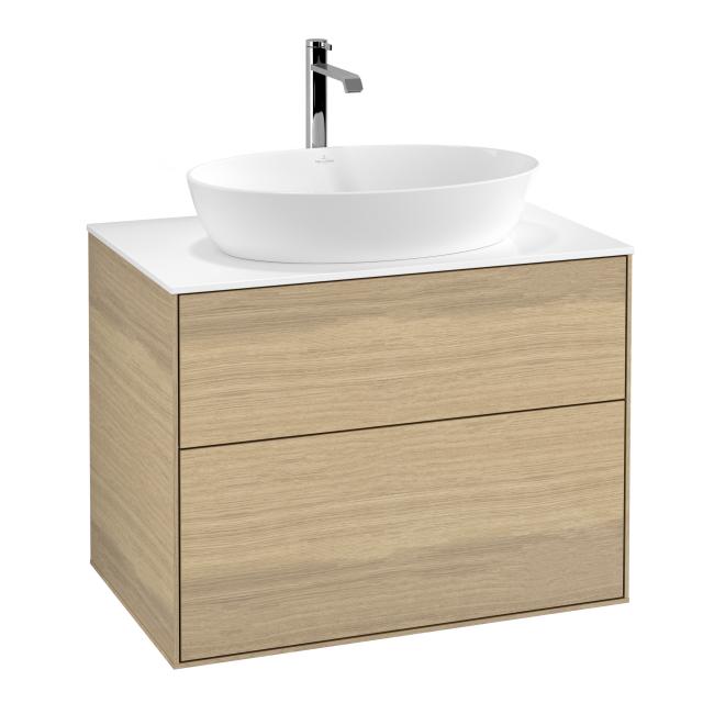Villeroy & Boch Finion vanity unit for countertop washbasin with 2 pull-out compartments front oak veneer / corpus oak veneer, top cover matt white