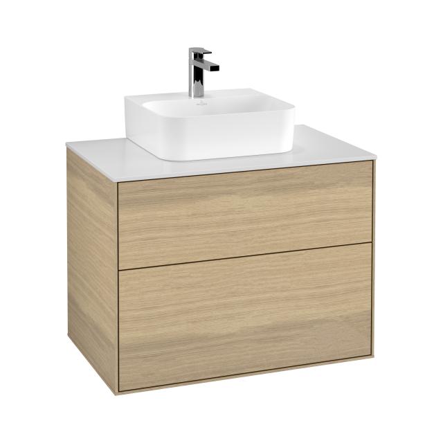 Villeroy & Boch Finion vanity unit for hand washbasins with 2 pull-out compartments front oak veneer / corpus oak veneer, top cover matt white