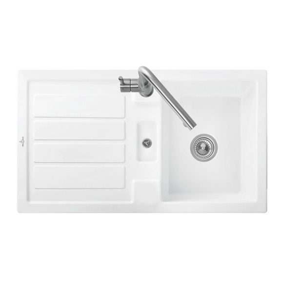 Villeroy & Boch Flavia 50 kitchen sink with drainer, reversible white alpine high gloss/without borehole, with manual operation