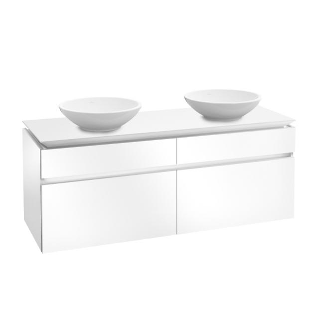 Villeroy & Boch Legato LED-Meuble sous-lavabo pour 2 lavabos à poser avec 4 tiroirs Façade blanc brillant/corps du meuble blanc brillant