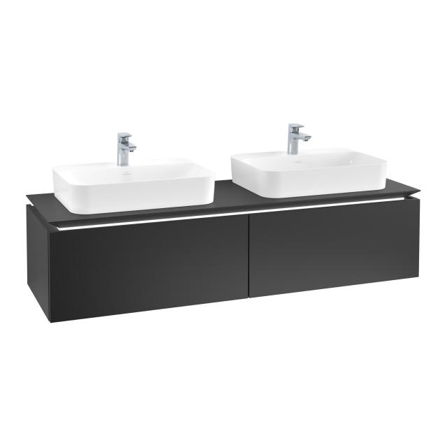 Villeroy & Boch Legato LED-Meuble sous-lavabo pour 2 lavabos à poser avec 2 tiroirs Façade noir mat/corps du meuble noir mat