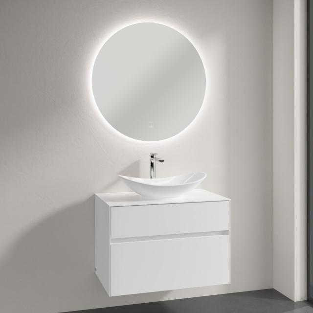 Villeroy & Boch My Nature countertop washbasin with Embrace vanity unit and More to See Lite mirror glossy white/mirrored, recessed handle matt white, basin white, with CeramicPlus