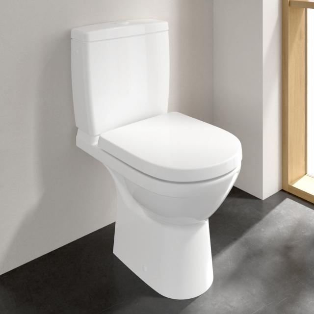 Villeroy & Boch O.novo Compact floorstanding close-coupled washdown toilet, open flush rim white, with CeramicPlus