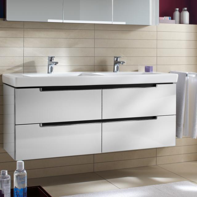 Villeroy & Boch Subway 2.0 double washbasin with vanity unit with 4 pull-out compartments white, with CeramicPlus, with overflow
