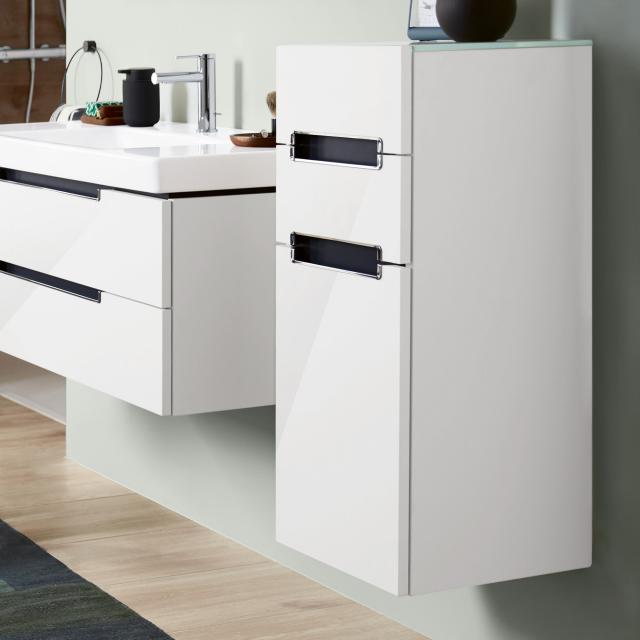 Villeroy & Boch Subway 2.0 side unit with 1 door and 2 drawers glossy white, furniture top white, handle chrome