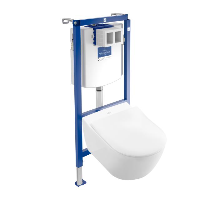 Villeroy & Boch Subway 2.0 & ViConnect NEU Komplett-Set Wand-Tiefspül-WC, mit WC-Sitz ohne Spülrand, weiß, mit CeramicPlus
