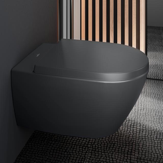 Villeroy & Boch Subway 2.0 wall-mounted washdown toilet, open flush rim, DirectFlush graphite, with CeramicPlus