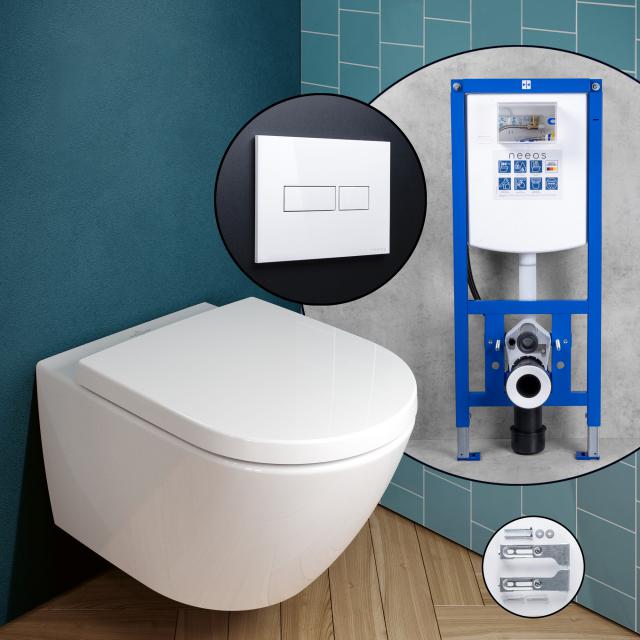 Villeroy & Boch Subway 3.0 complete SET wall-mounted toilet with neeos pre-wall element, flush plate with square button in white, with CeramicPlus