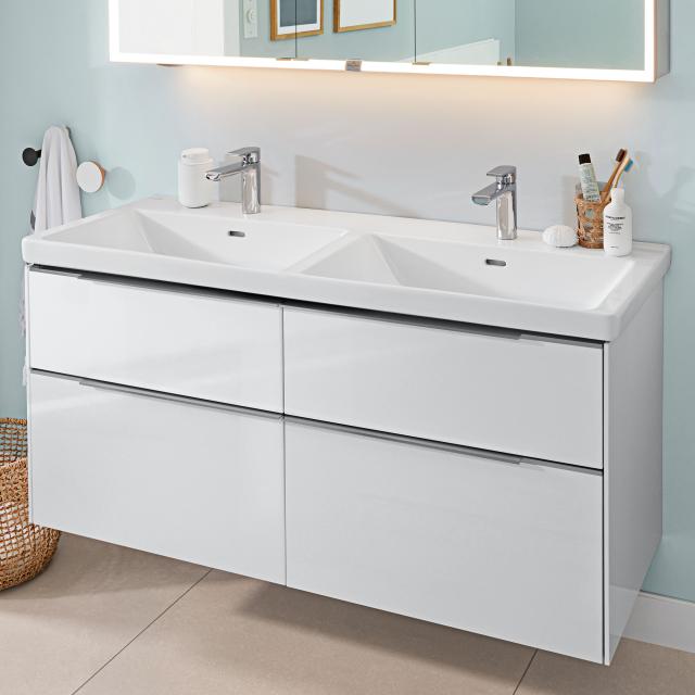 Villeroy & Boch Subway 3.0 vanity unit for double washbasin with 4 pull-out compartments brilliant white, handle strip aluminium gloss
