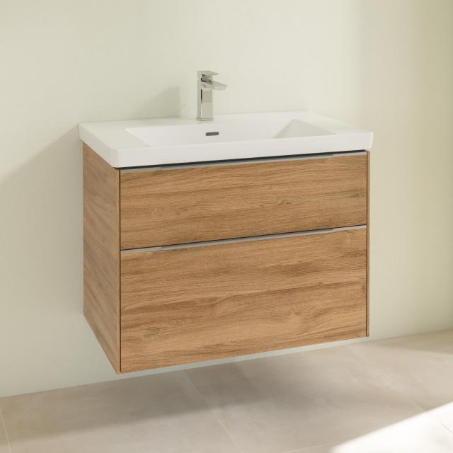 Villeroy & Boch Subway 3.0 vanity unit with 2 pull-out compartments kansas oak, handle strip aluminium gloss