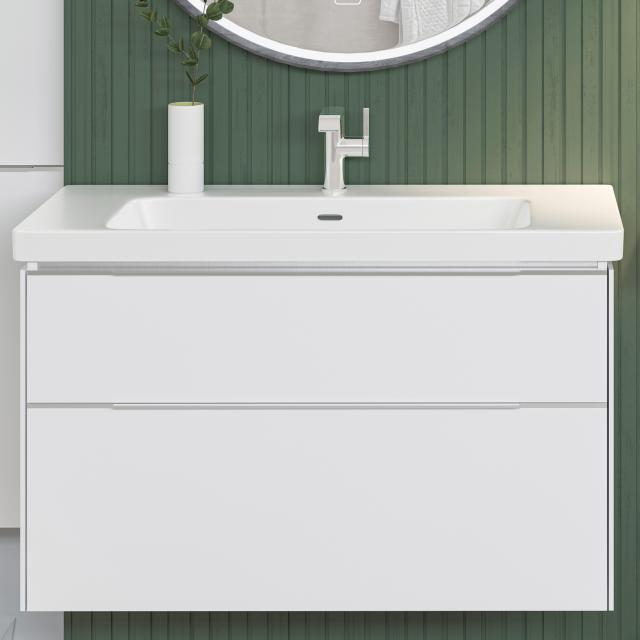 Villeroy & Boch Subway 3.0 washbasin with vanity unit with 2 pull-out compartments brilliant white, handle strip aluminium gloss, basin white, with CeramicPlus, with 1 tap hole, with overflow