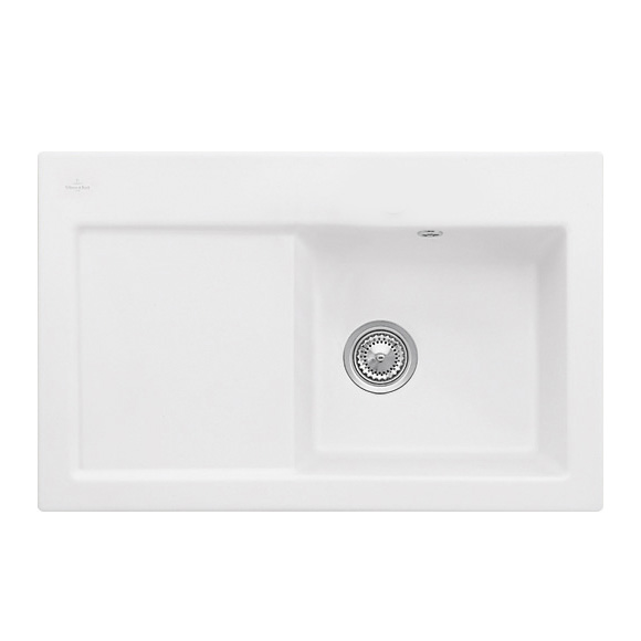 Villeroy & Boch Subway 45 Flat kitchen sink with drainer white alpine high gloss/position borehole 3, with manual operation