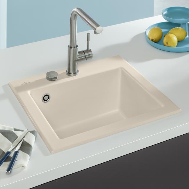 Villeroy & Boch Subway 50 S kitchen sink ivory/position boreholes 1 and 2, with pop-up operation