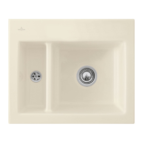 Villeroy & Boch Subway XM Flat kitchen sink with half bowl ivory/position borehole 2, with manual operation