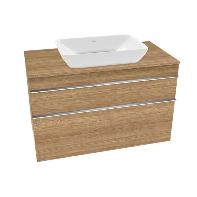Villeroy & Boch Venticello countertop washbasin with vanity unit with 2 pull-out compartments front kansas oak / corpus kansas oak, handle chrome, WB white