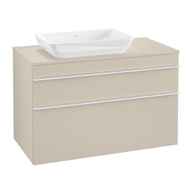 Villeroy & Boch Venticello countertop washbasin with vanity unit with 2 pull-out compartments front soft grey / corpus soft grey, handle white, WB white