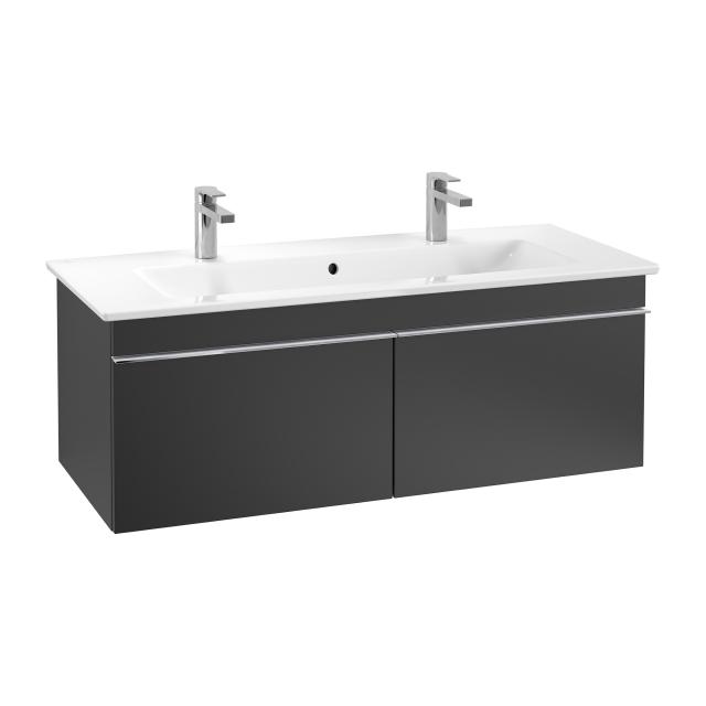 Villeroy & Boch Venticello double washbasin with vanity unit with 2 pull-out compartments front matt black / corpus matt black, handle chrome, WB white, with CeramicPlus