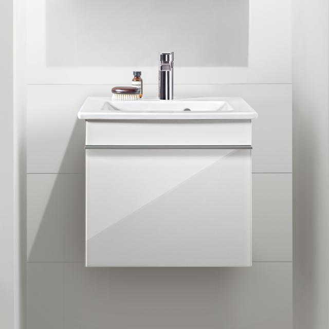 Villeroy & Boch Venticello hand washbasin with vanity unit with 1 pull-out compartment front glossy white / corpus glossy white, handle chrome, WB white, with CeramicPlus