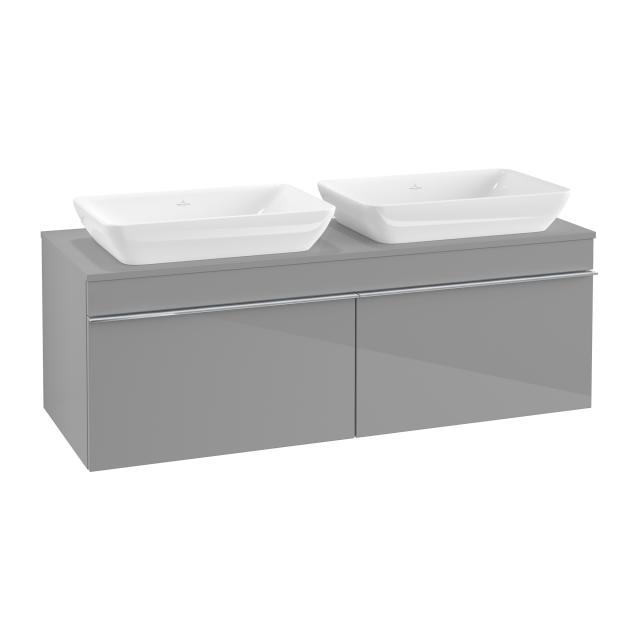 Villeroy & Boch Venticello Waschtischunterschrank für 2 Aufsatzwaschtische mit 2 Auszügen glossy grey, Griff chrom