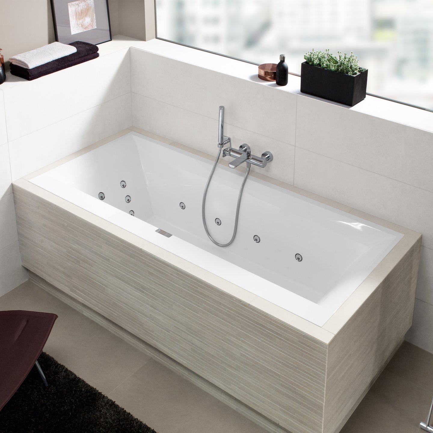 Kerel B.C. Scepticisme Villeroy & Boch Squaro Edge 12 Duo rectangular whirlbath, built-in white,  with Special CombiPool Active, with bath filler - UAP180SQE2B1V01 | REUTER