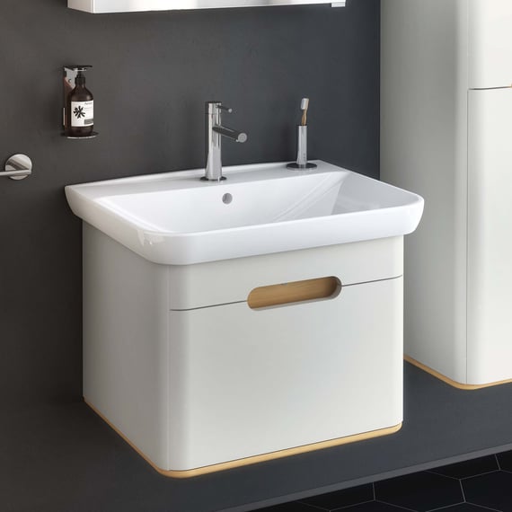 Lavabo Con Piedistallo AMASHEN - Ceramica Bianca Con Foro Rubinetto Singolo