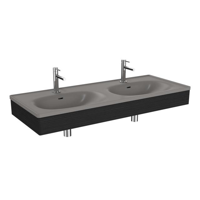 VitrA Equal double vanity washbasin matt stone grey, with black oak panel