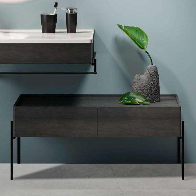VitrA Equal side unit with leg frame and 2 pull-out compartments black oak/matt black