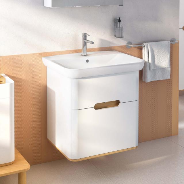 VitrA Sento Lavabo avec meuble sous-lavabo, 2 tiroirs Façade blanc mat/corps du meuble blanc mat/chêne