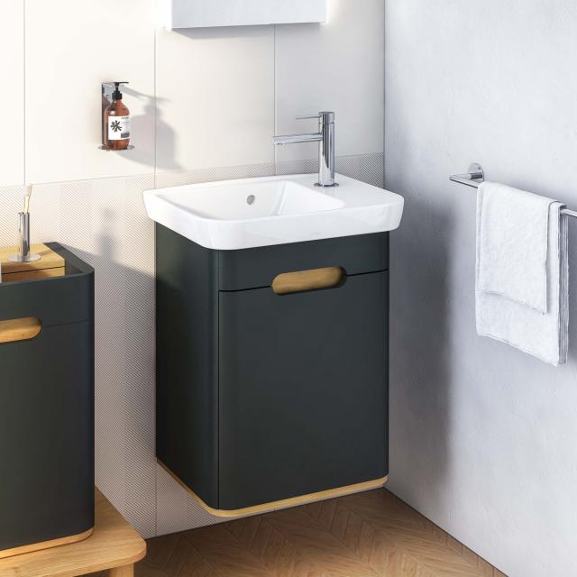 VitrA Sento Lave-mains avec meuble sous-lavabo, 1 porte Façade anthracite mat/corps du meuble anthracite mat/chêne