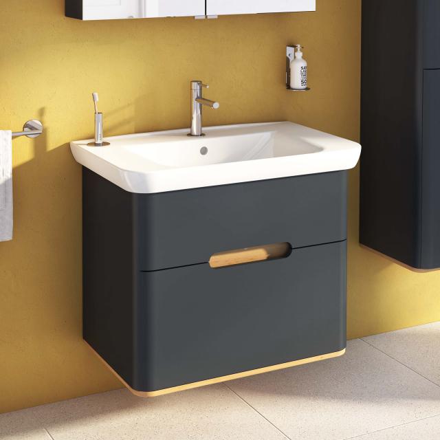 VitrA Sento washbasin with vanity unit with 2 pull-out compartments front matt anthracite / corpus matt anthracite/oak